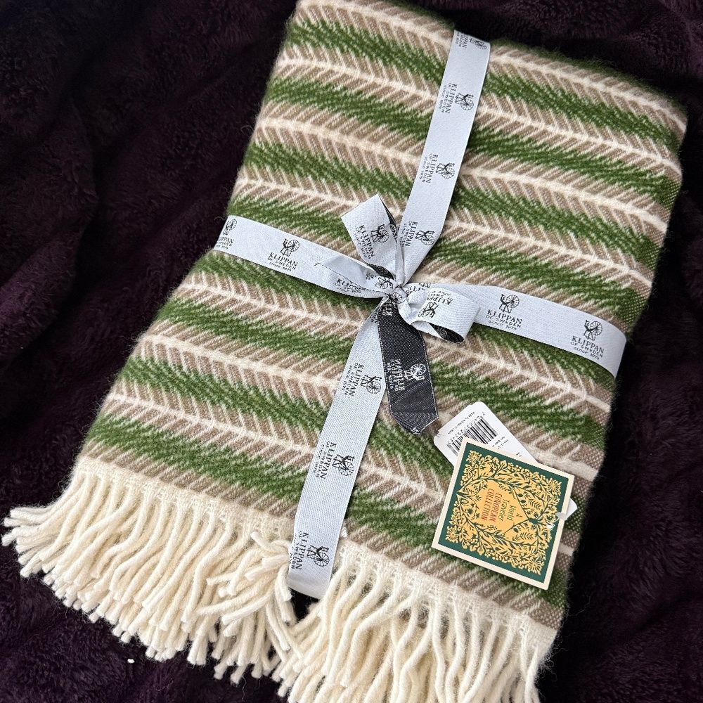 Klippan Oscar Throw Blanket 100% Eco Lambswool Multi Green 51x78” New with Tags